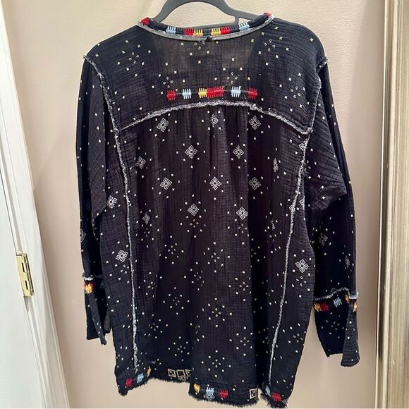 JOHNNY WAS Nazar Black Cotton Gauze Tunic with Multicolor Accents, M - Picture 7 of 12